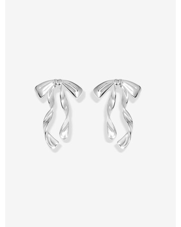 Mood Silver Polished Fluid Bow Earrings
