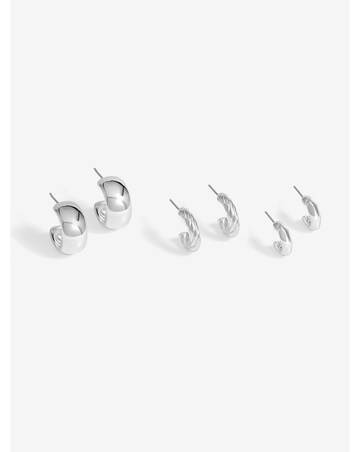 Mood Silver Polished Basic Hoop Earrings - Pack Of 3