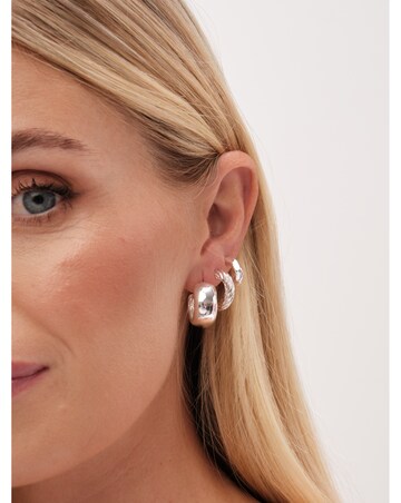 Mood Silver Polished Basic Hoop Earrings - Pack Of 3