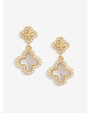 Jon Richard Gold Plated Mother Of Pearl Double Drop Clover Earrings