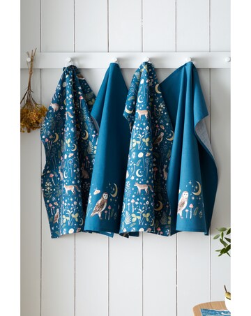 Catherine Lansfield Enchanted Twilight Animals Cotton Kitchen Tea Towel 4 Pack