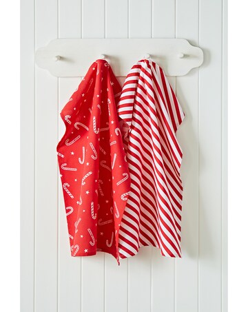 Catherine Lansfield Christmas Candy Cane Cotton Kitchen Tea Towel 4 Pack