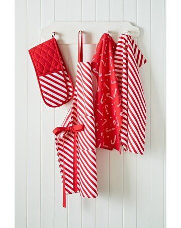 Catherine Lansfield Christmas Candy Cane Cotton Kitchen Tea Towel 4 Pack