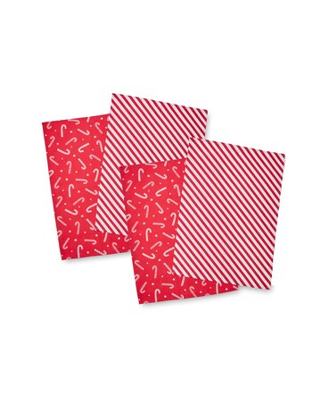 Catherine Lansfield Christmas Candy Cane Cotton Kitchen Tea Towel 4 Pack