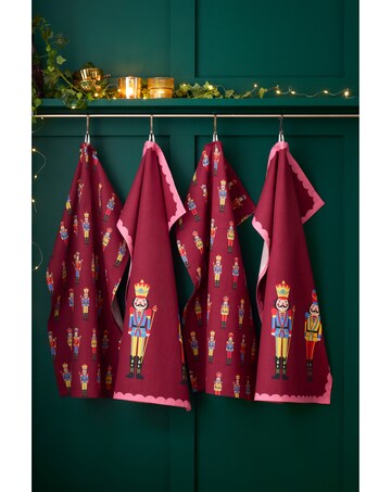 Catherine Lansfield Christmas Nutcracker Cotton Kitchen Tea Towel 4 Pack