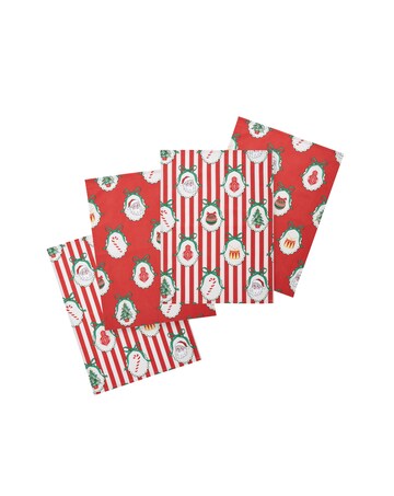 Catherine Lansfield Christmas Vintage Stripe Cotton Kitchen Tea Towel 4 Pack