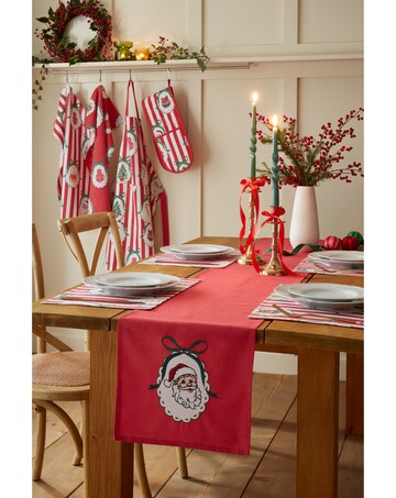 Catherine Lansfield Christmas Vintage Stripe Embroidered Dining Table Runner