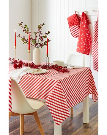 Catherine Lansfield Christmas Candy Cane Cotton Table Cloth