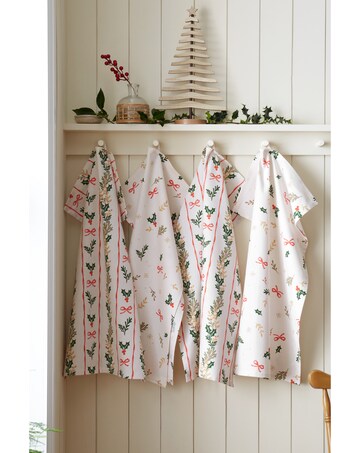 Catherine Lansfield Christmas Holly Stripe Cotton Kitchen Tea Towel 4 Pack