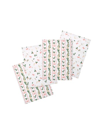 Catherine Lansfield Christmas Holly Stripe Cotton Kitchen Tea Towel 4 Pack