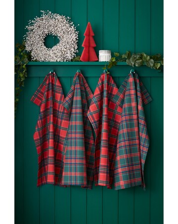 Catherine Lansfield Christmas Tartan Check Kitchen Tea Towel 4 Pack