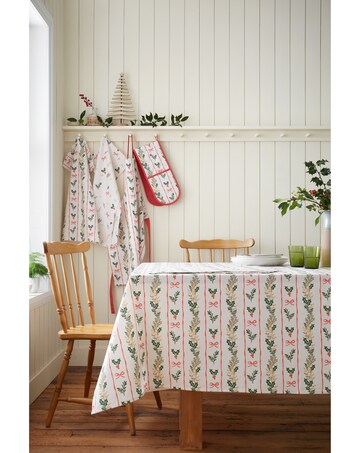 Catherine Lansfield Christmas Holly Stripe Cotton Table Cloth