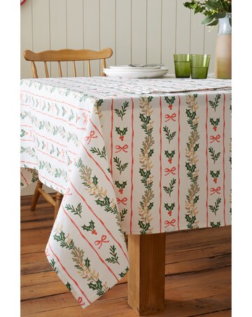 Catherine Lansfield Christmas Holly Stripe Cotton Table Cloth