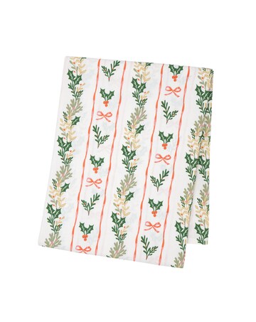 Catherine Lansfield Christmas Holly Stripe Cotton Table Cloth