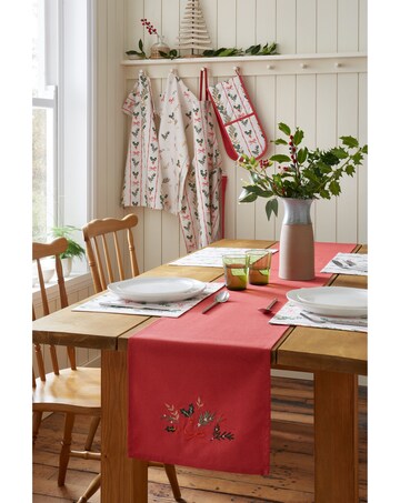 Catherine Lansfield Christmas Holly Stripe Cotton Dining Table Runner