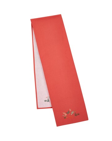 Catherine Lansfield Christmas Holly Stripe Cotton Dining Table Runner