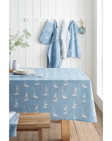 Catherine Lansfield Salcombe Boats Cotton Table Cloth Blue