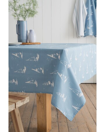 Catherine Lansfield Salcombe Boats Cotton Table Cloth Blue
