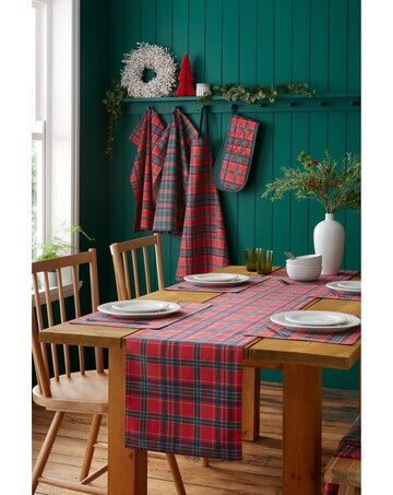 Catherine Lansfield Christmas Tartan Check Cotton Reversible Dining Table Runner