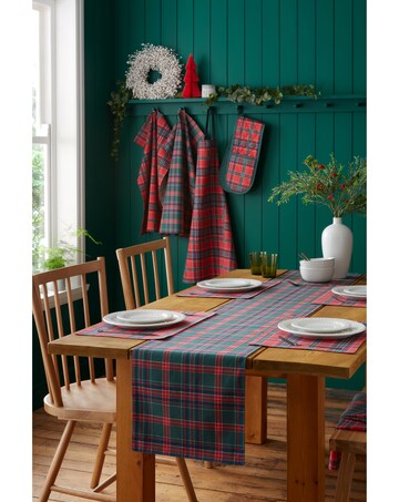 Catherine Lansfield Christmas Tartan Check Cotton Reversible Dining Table Runner