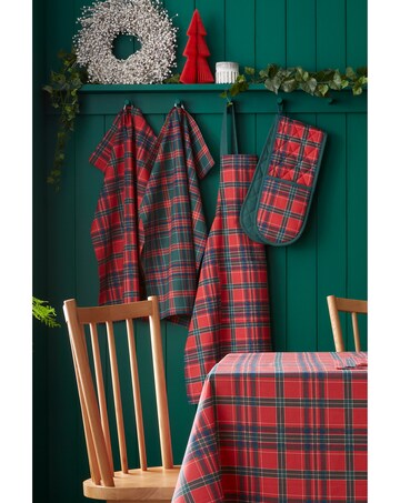 Catherine Lansfield Christmas Tartan Check Cotton Kitchen Adult Apron