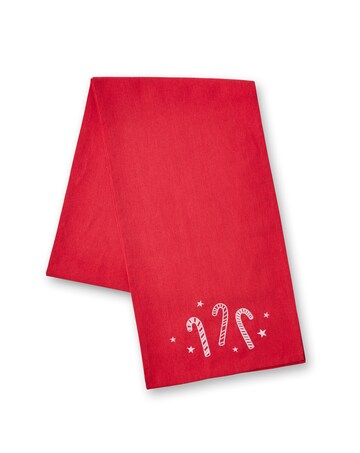 Catherine Lansfield Christmas Candy Cane Cotton Embroidered Dining Table Runner