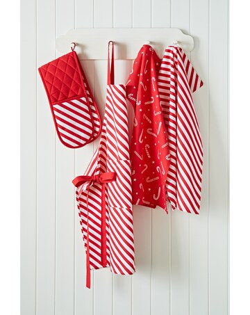 Catherine Lansfield Christmas Candy Cane Cotton Kitchen Adult Apron