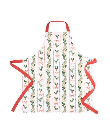 Catherine Lansfield Christmas Holly Stripe Cotton Kitchen Adult Apron