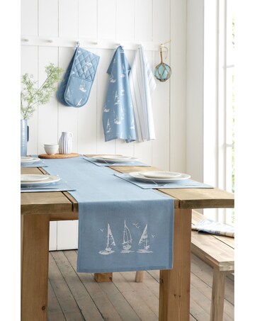 Catherine Lansfield Salcombe Boats Cotton Dining Table Runner Blue