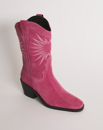 Maeve Leather Embroidered Western Cowboy Calf Boots - Wide Fit (E) Standard Calf
