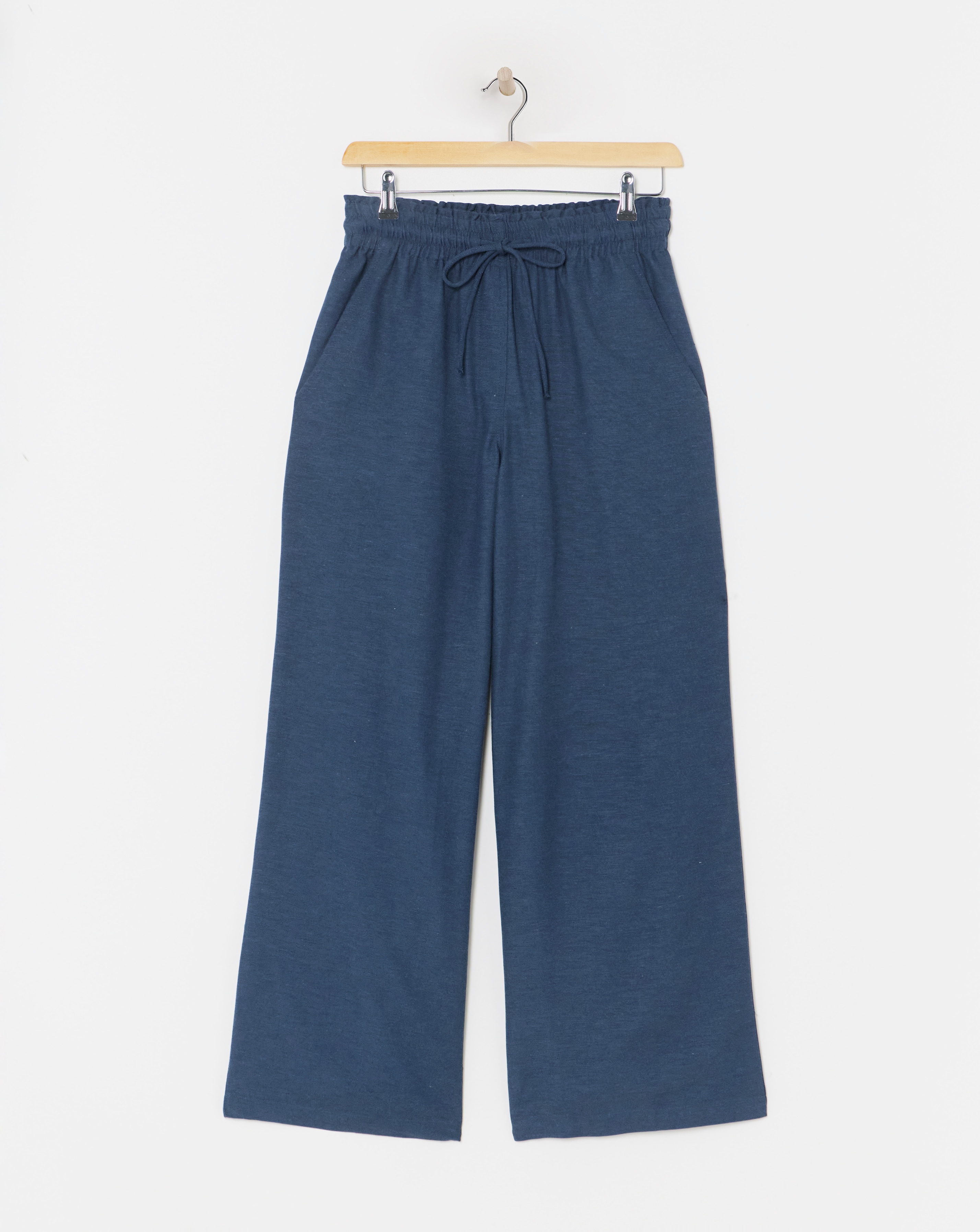 Navy Linen Wide Leg Trouser