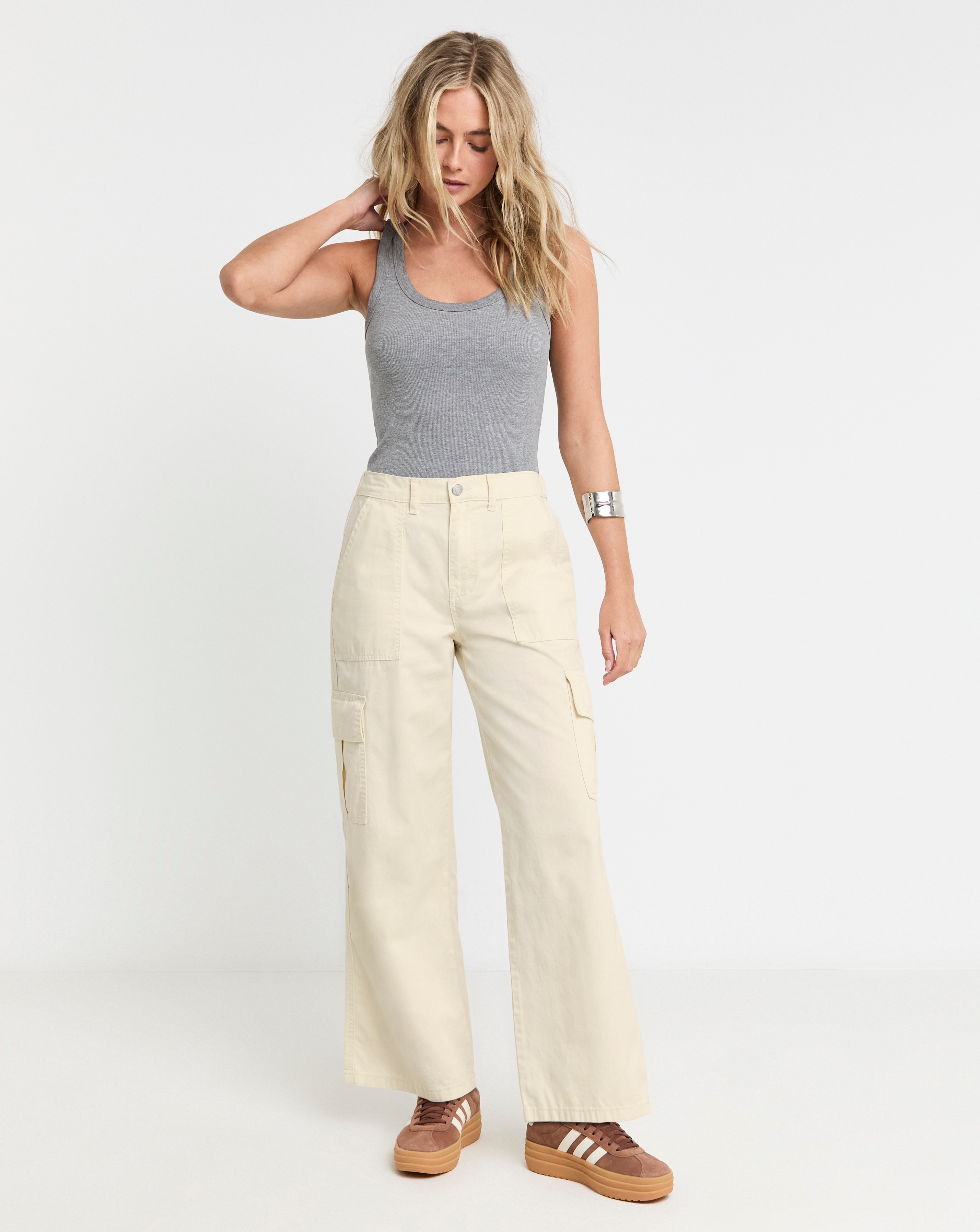 Ecru Cargo Utility Wide Leg Trousers