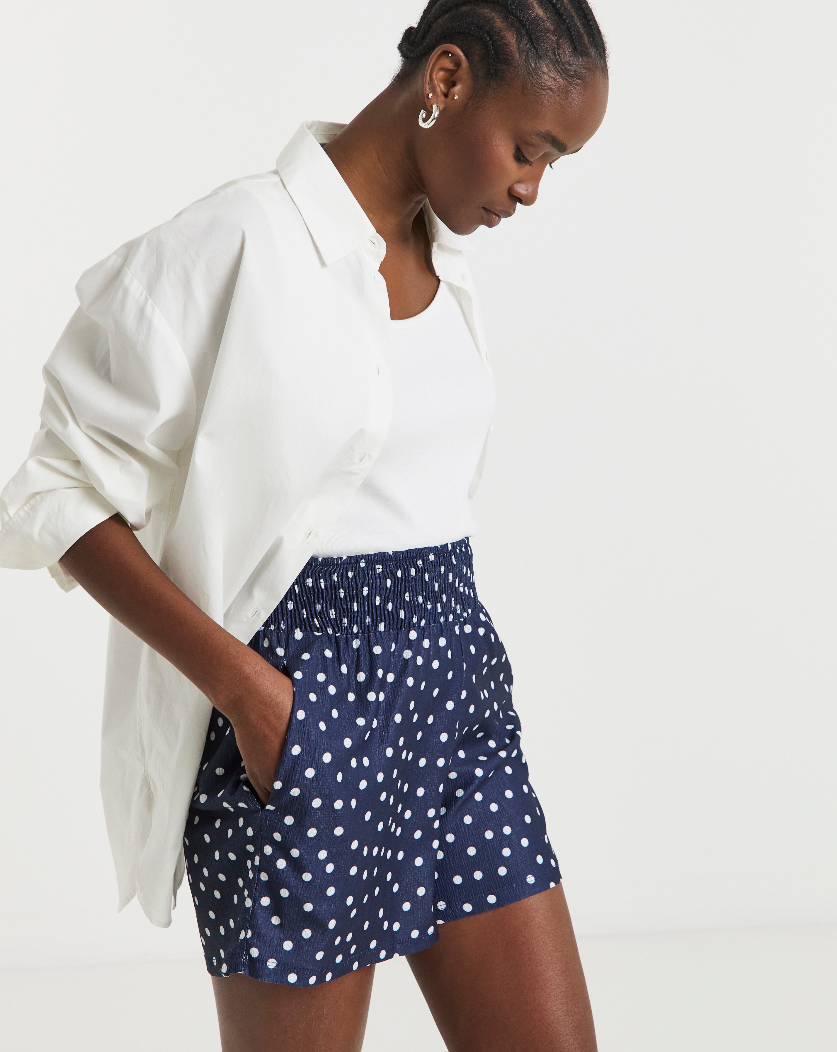 Textured Jersey Shirred Waist Short
