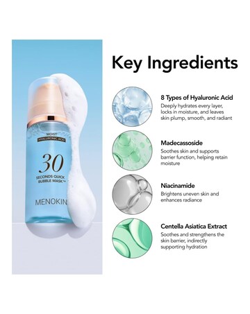 Menokin 30 Seconds Moisturising Hyaluronic Acid No Rinse Bubble Mask 95ml