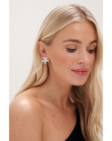 Jon Richard Silver Plated Pave Floral Earrings