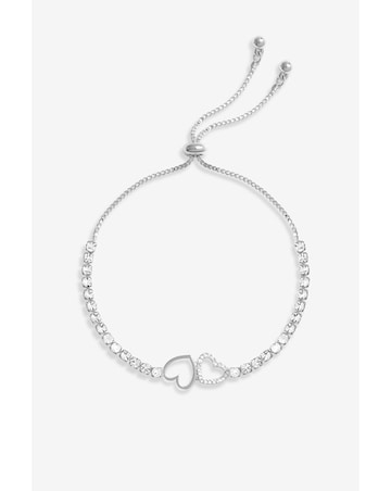 Jon Richard Silver Plated Polished And Crystal Linked Heart Toggle Bracelet