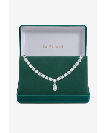 Jon Richard Rhodium Plated Cubic Zirconia Peardrop Allway Necklace - Gift Boxed