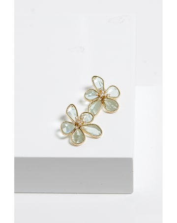Mood Gold Green Facet Flower Stud Earrings
