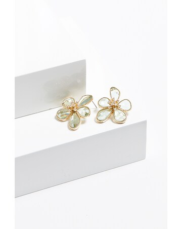 Mood Gold Green Facet Flower Stud Earrings