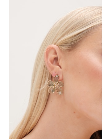 Mood Gold Green Facet Flower Stud Earrings