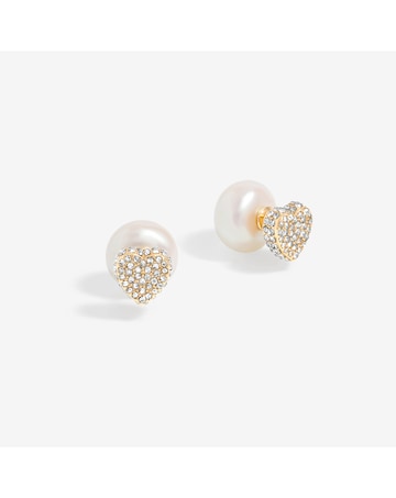 Mood Gold Cream Pearl And Crystal Heart Stud Earrings