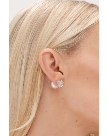 Mood Gold Cream Pearl And Crystal Heart Stud Earrings