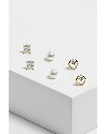 Mood Gold Pearl & Crystal Core Stud Earrings - PacK Of 3