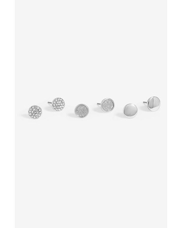 Mood Silver Crystal And Polished Round Stud Earrings - Pack Of 3