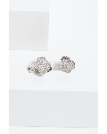 Jon Richard Rhodium Plated Cubic Zirconia Pave Clover Clip Earrings