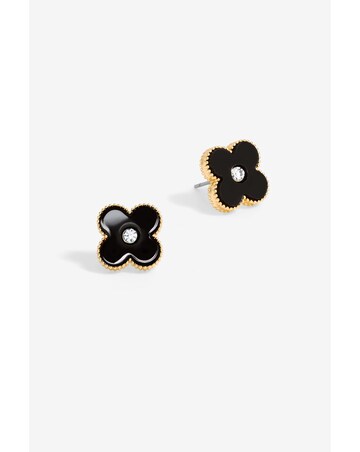 Jon Richard Gold Plated Jet Enamel Clover Stud Earrings
