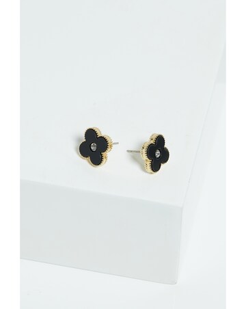 Jon Richard Gold Plated Jet Enamel Clover Stud Earrings
