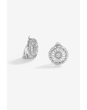 Jon Richard Rhodium Plated Cubic Zirconia Baguette Stud Clip Earrings