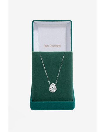 Jon Richard Rhodium Plated Cubic Zirconia Crystal Peardrop Pendant - Gift Boxed