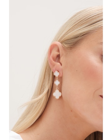 Mood Gold Mother Of Pearl Clover Linear Drop Earrings
